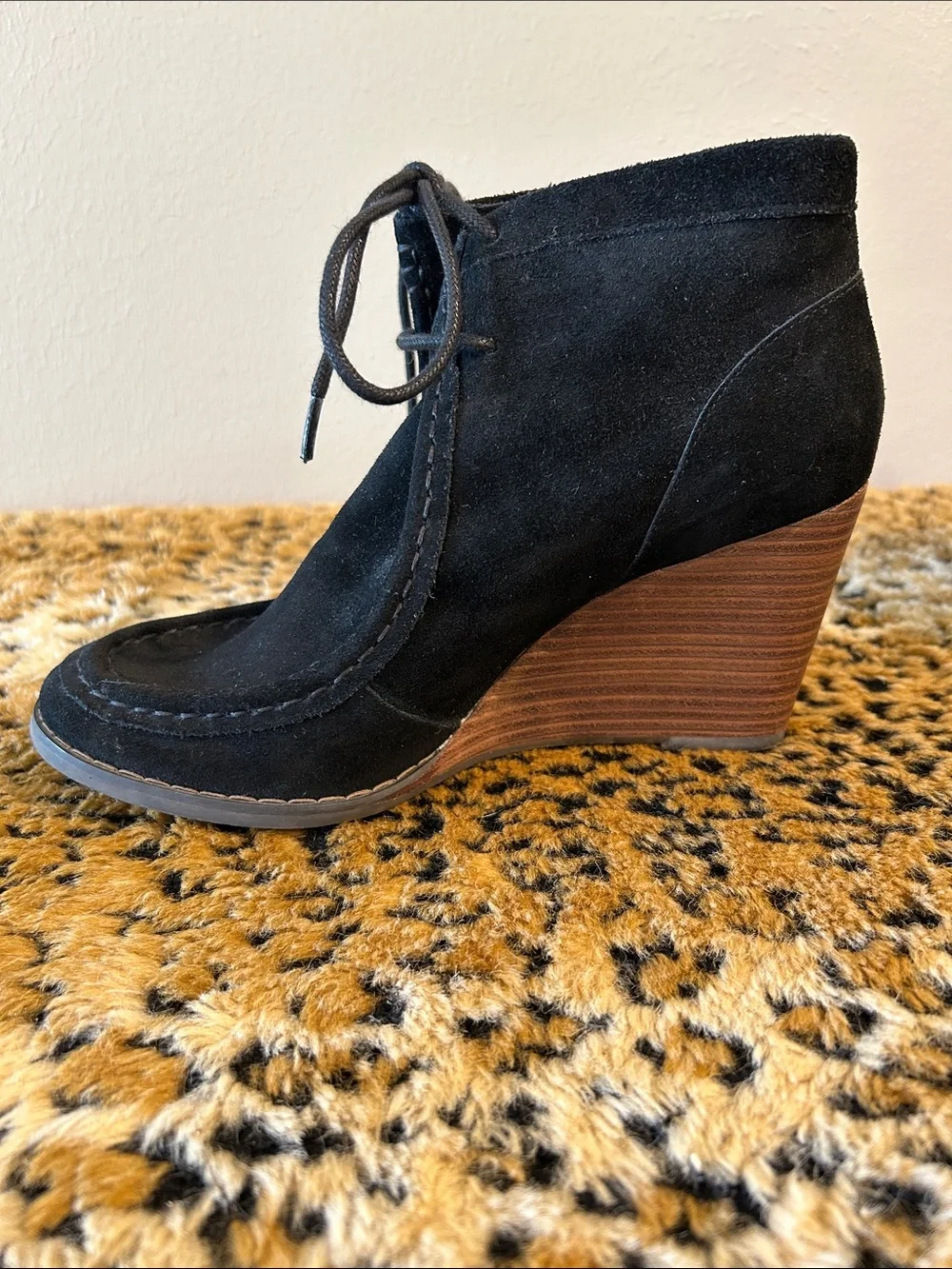 Lucky Brand Black Suede Wedge Ankle Booties